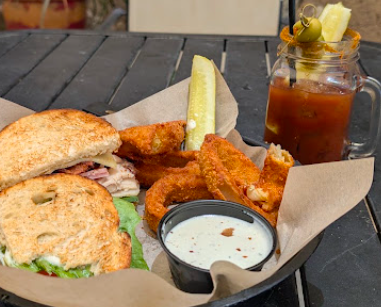 Grotto Cafe signature dishes Chicken Salad Sandwich
Ham & Swiss Panini
Red Truck Bagel Sandwich